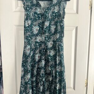 LOFT Green Floral Midi Dress